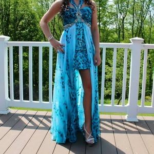 High to low blue cheetah dress